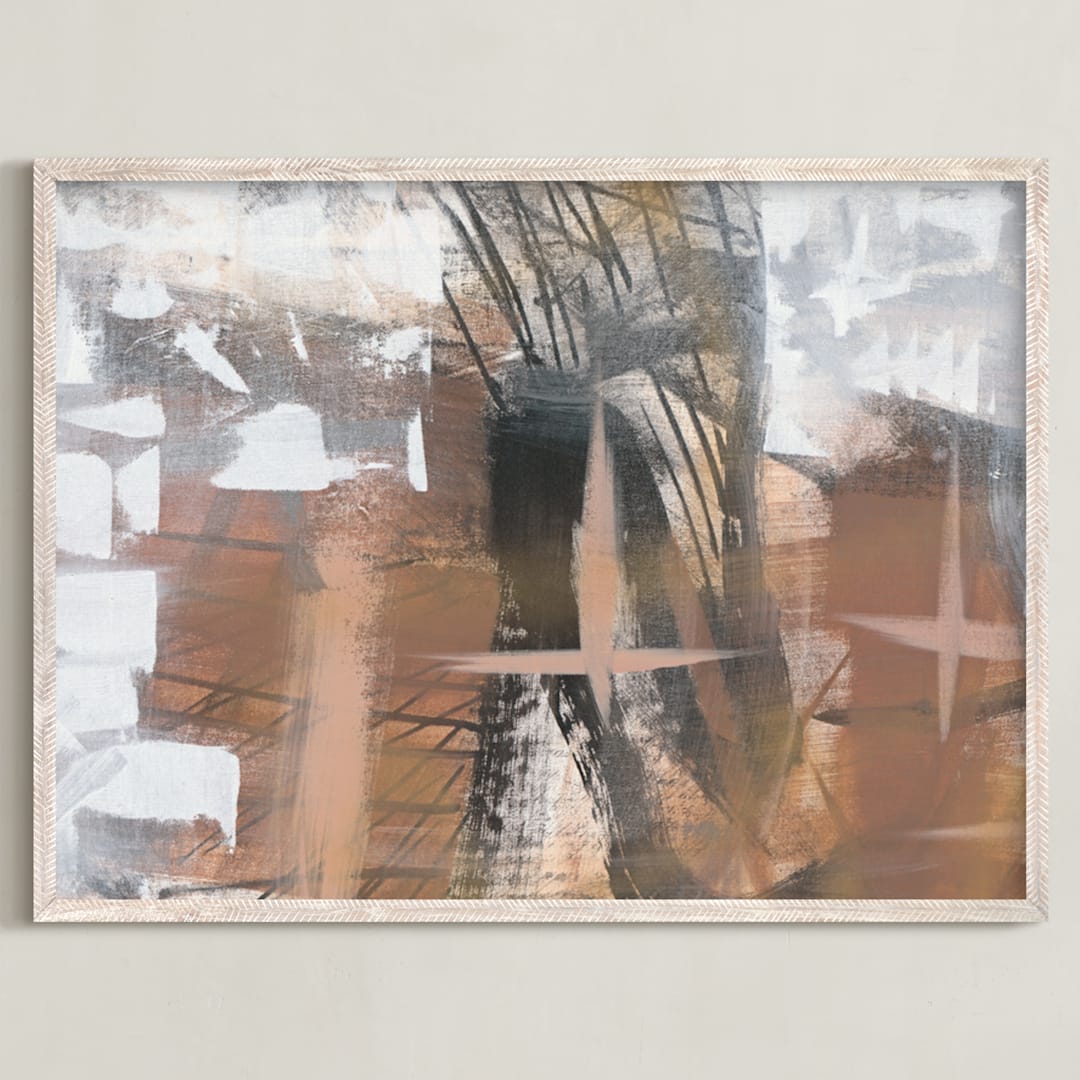 "Neutral Mist and Star Series 1" - Art Print in Neutral Beige by Angela Simeone - Framed