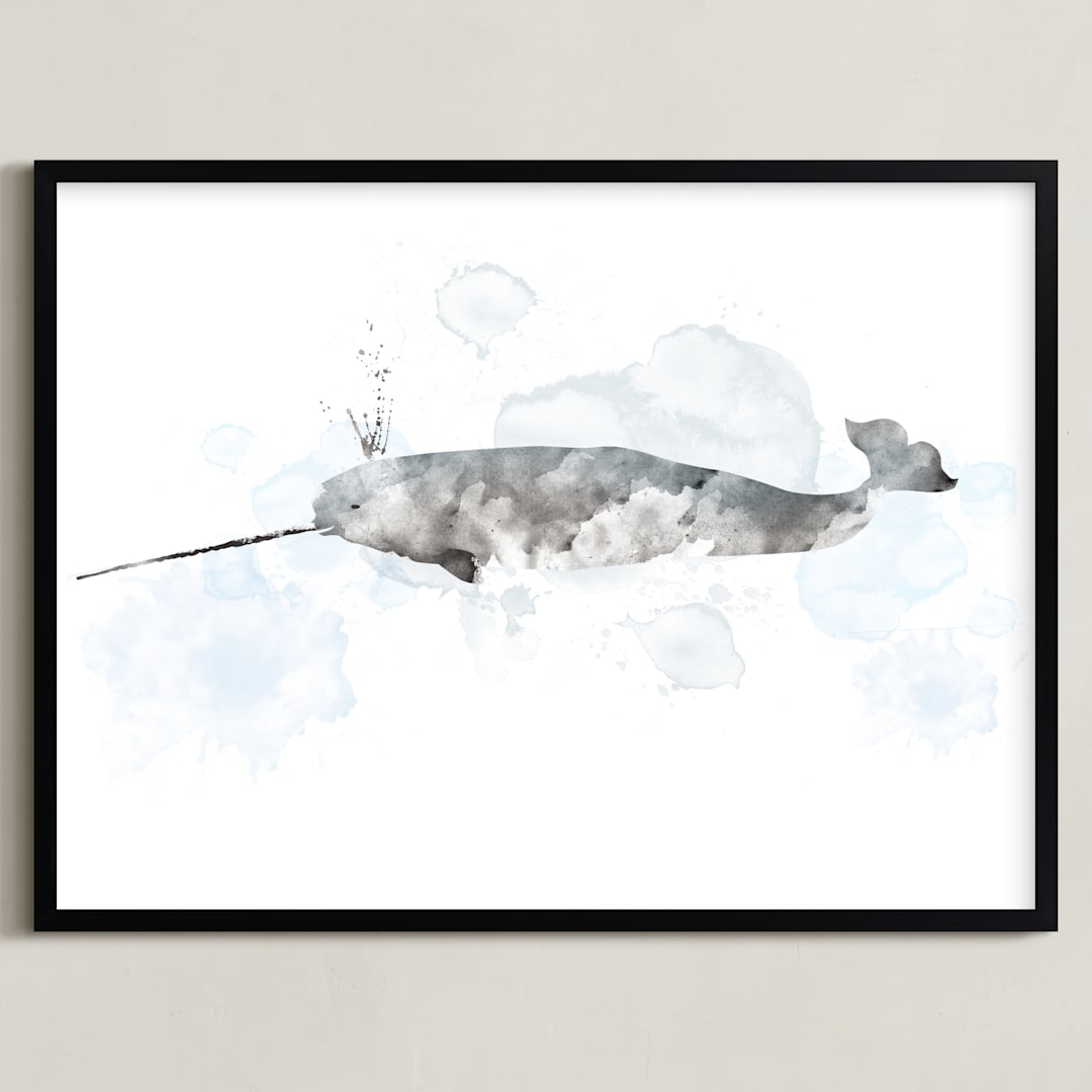 "Whale Series Two" - Art Print in cement grey by Shirley Lin Schneider - Framed