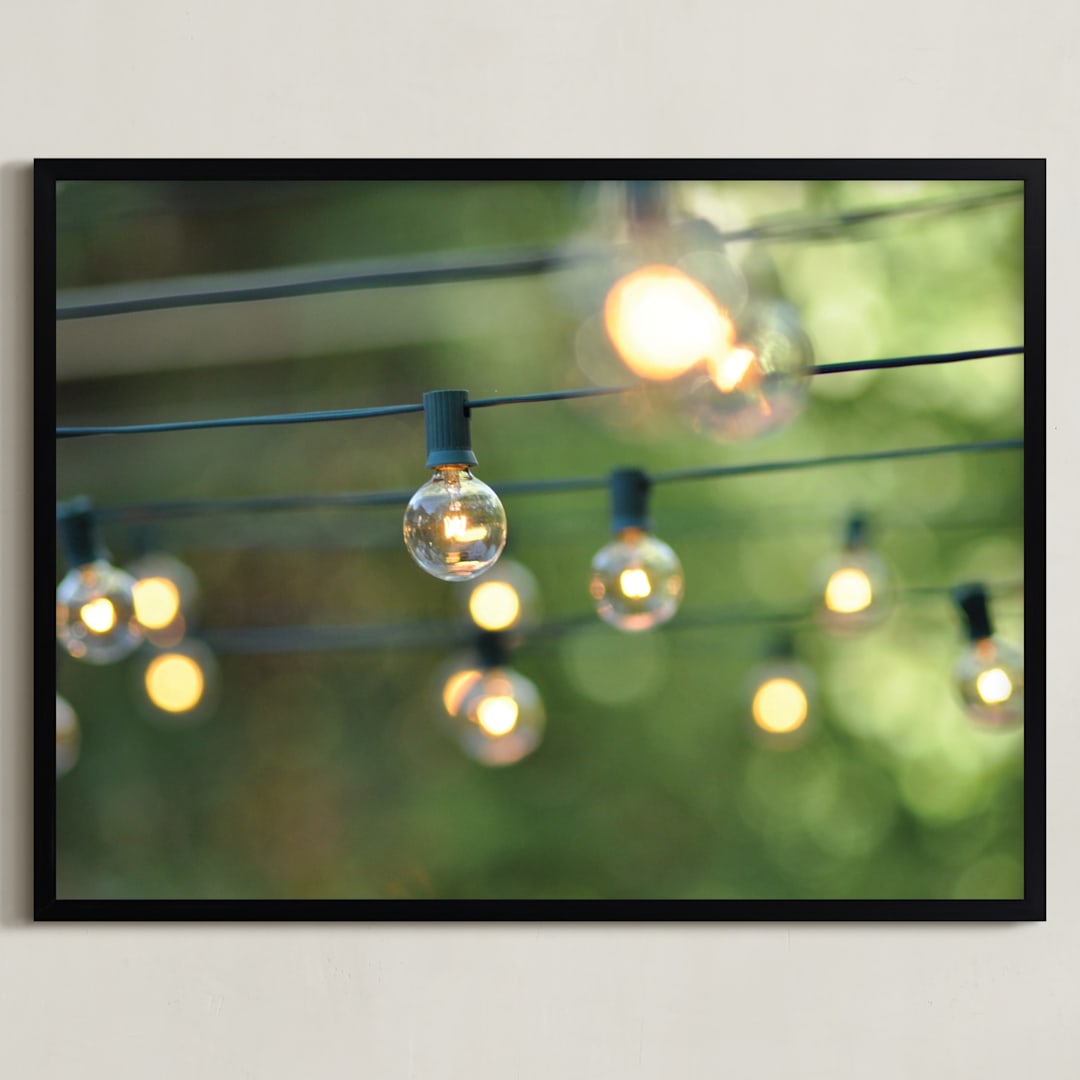 "String of Lights" - Art Print in Leaf Green by L. Daniel - Framed