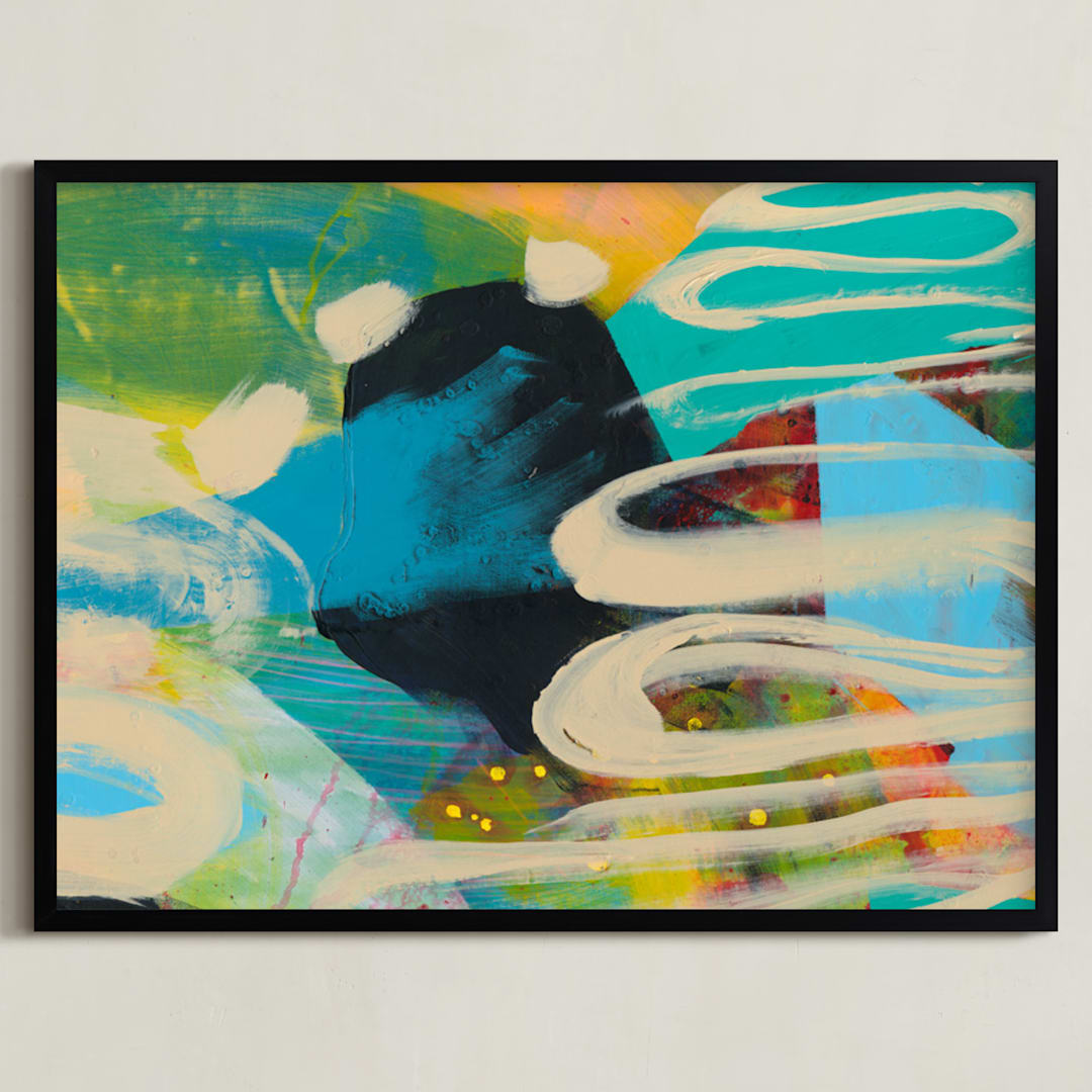 "Profound Blue and Green Series 2" - Art Print in Turquoise by Angela Simeone - Framed