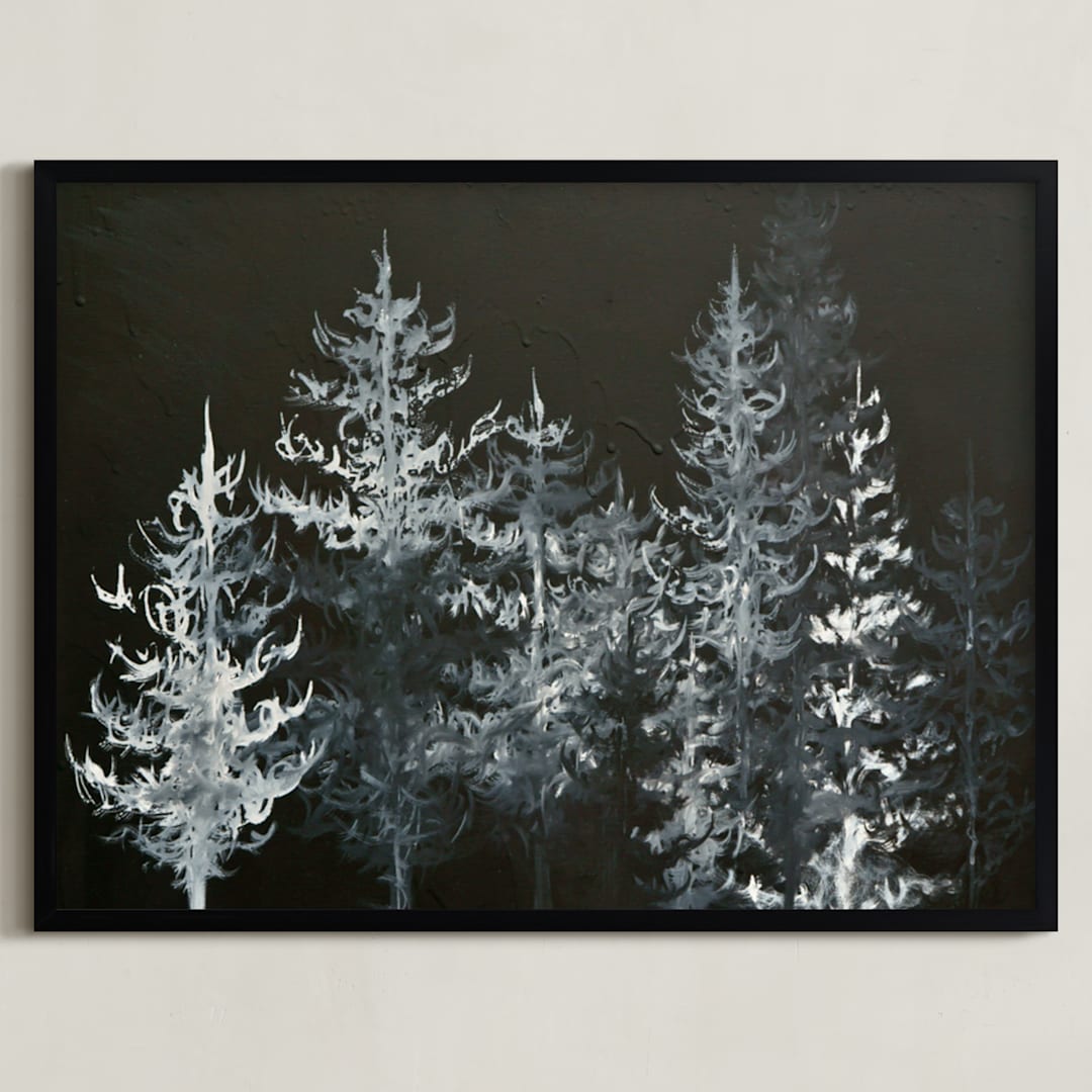 "Black Trees" - Art Print in Black by Emily Magone - Framed