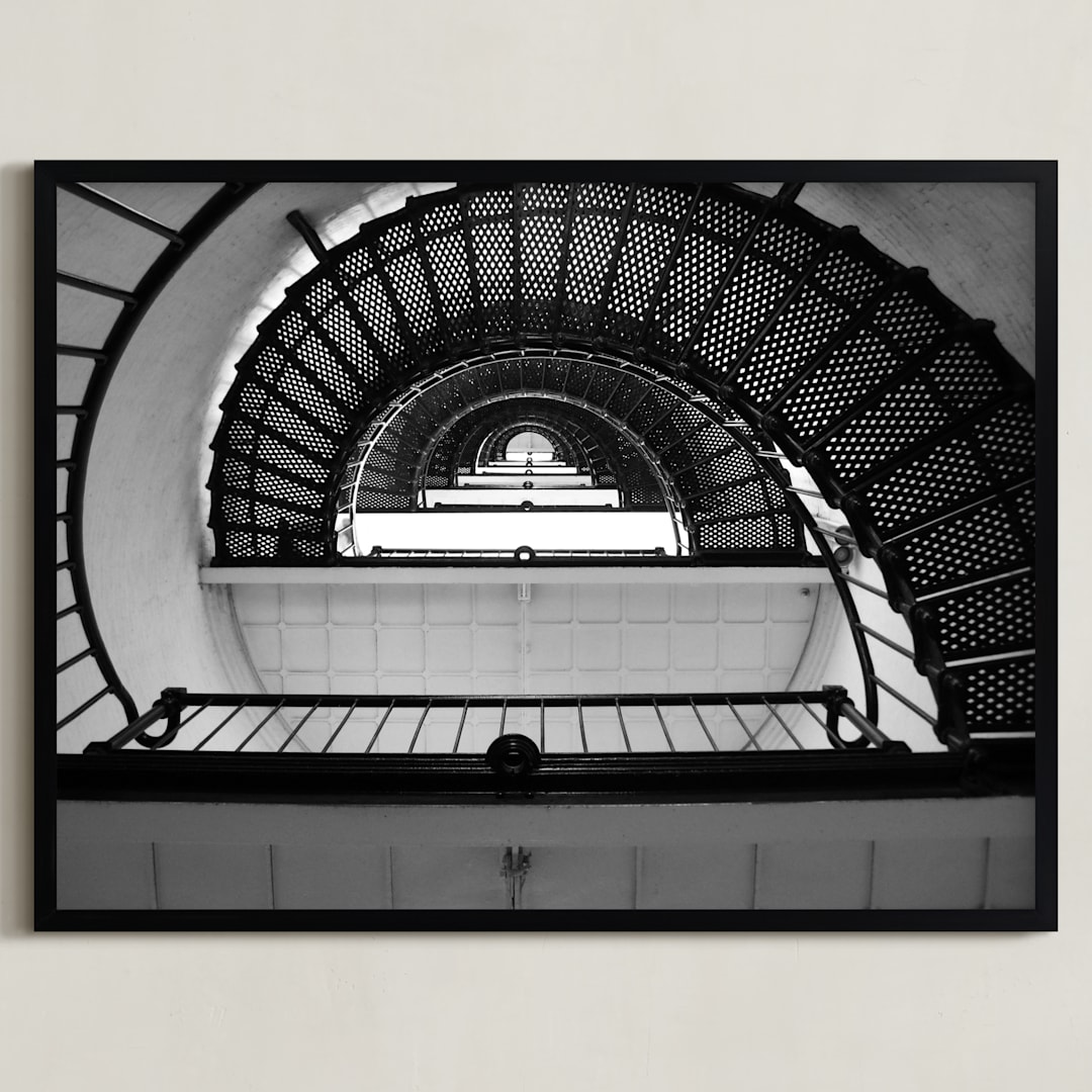 "Lighthouse Spiral" - Art Print in Spiral Black by Jeff Preuss - Framed