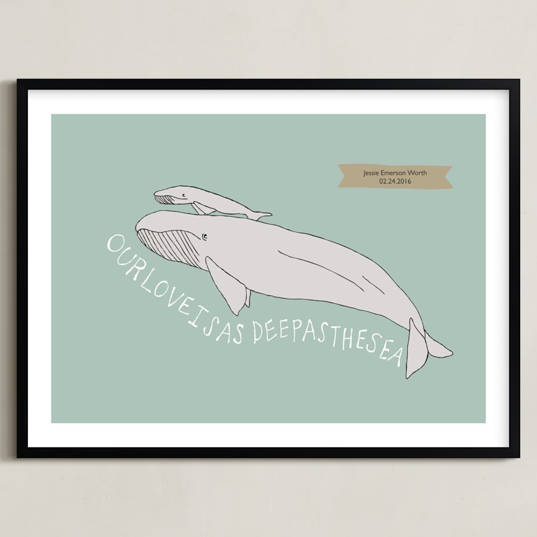 "Deep as the Sea" - Personalized Art Print in Aqua by Annada Hypes - Framed
