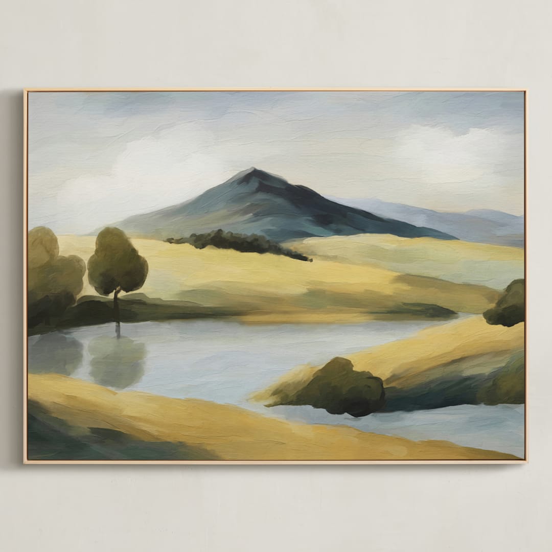 "Blue Mountain" - Art Print in Slate Teal by Corrina Reid - Framed Canvas
