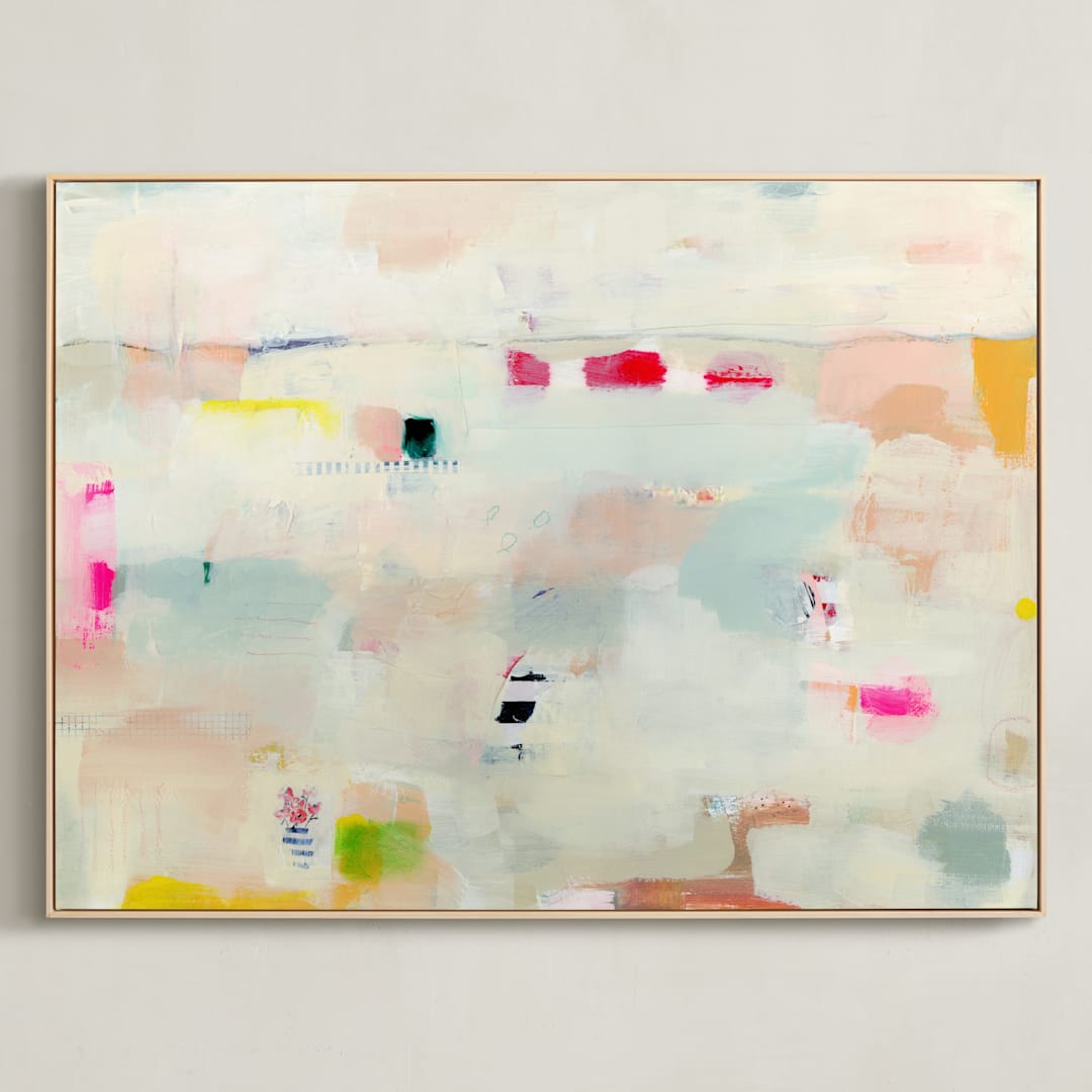 "Dotted Dash" - Art Print in Wheat by Lindsay Megahed - Framed Canvas