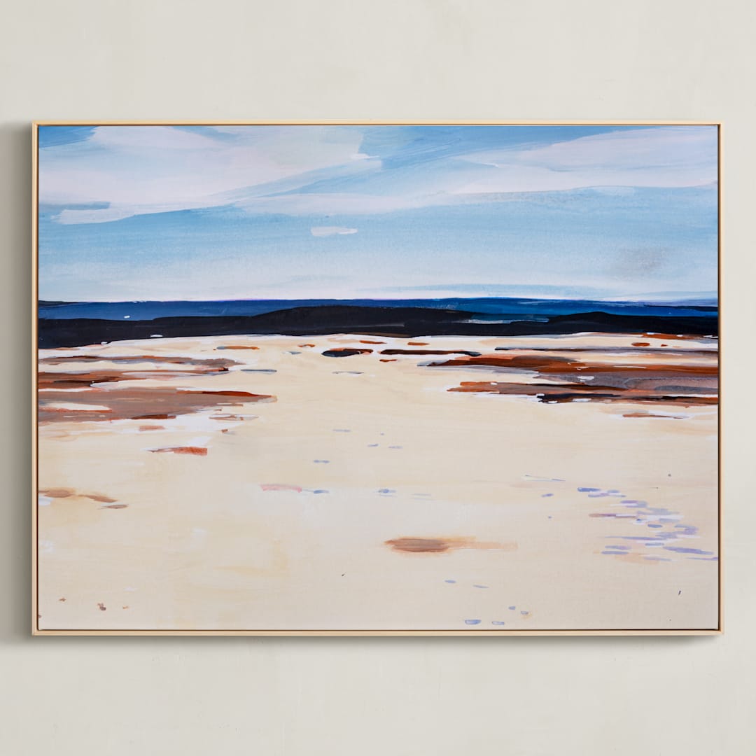 "Blank Slate" - Art Print in Beige and Blue by Arohika Verma - Framed Canvas