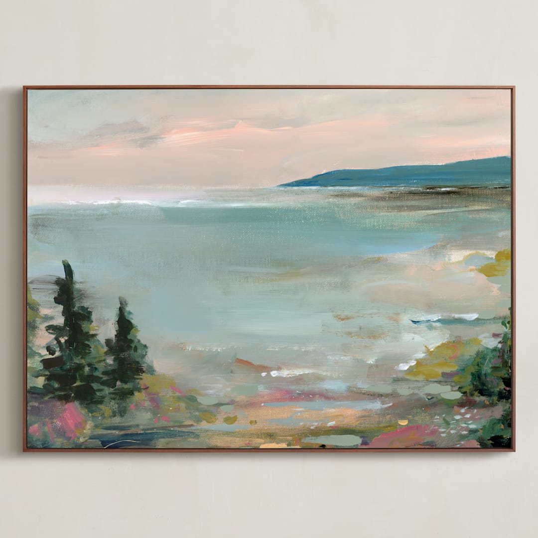 "Coastal Hike" - Art Print in Lake by Lindsay Megahed - Framed Canvas