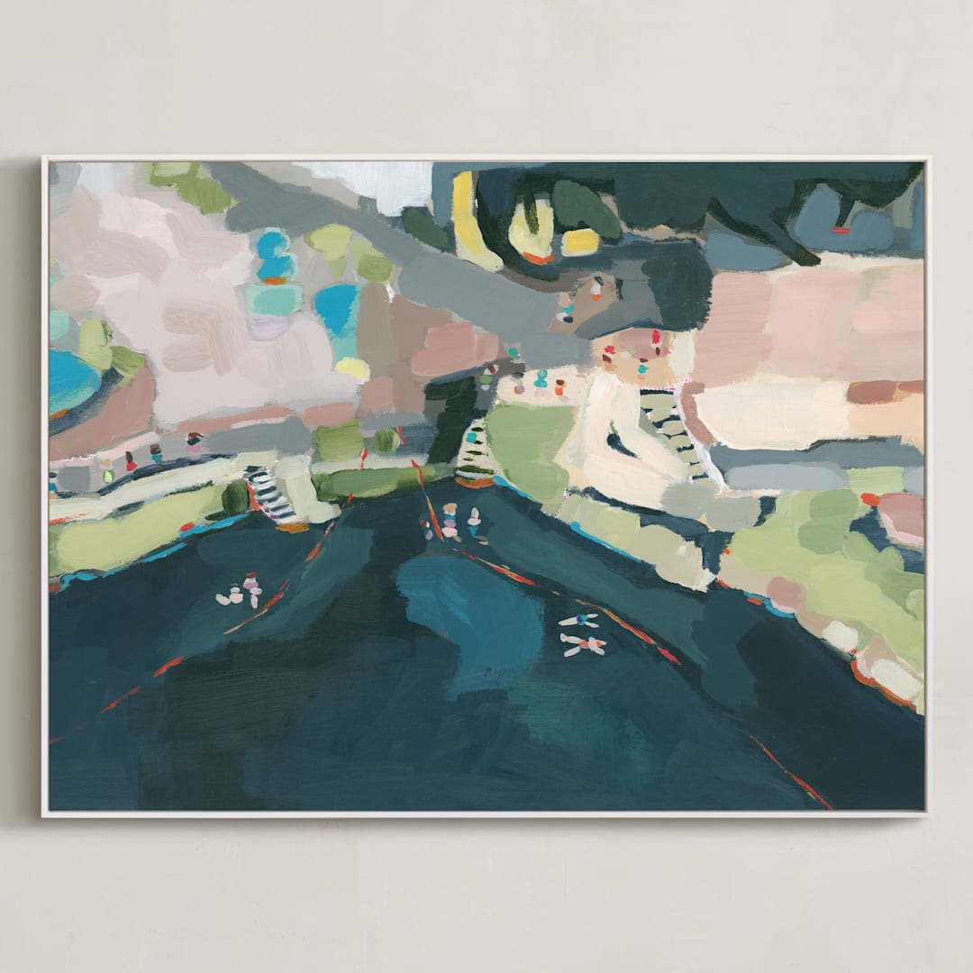 "Cenote" - Art Print in Mayan Blue by Rachel Mercier - Framed Canvas