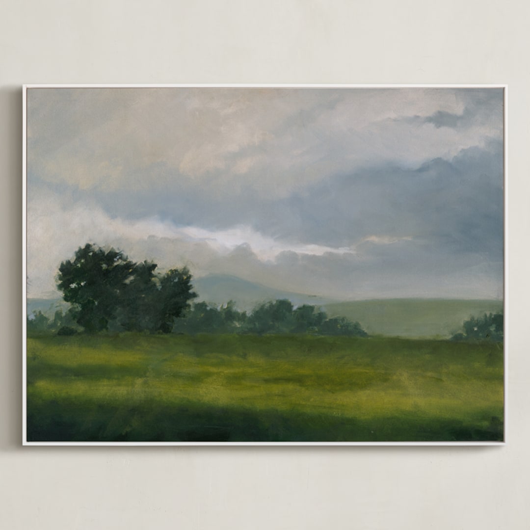 "Broken Clouds" - Art Print in Stormy Green by Stephanie Goos Johnson - Framed Canvas