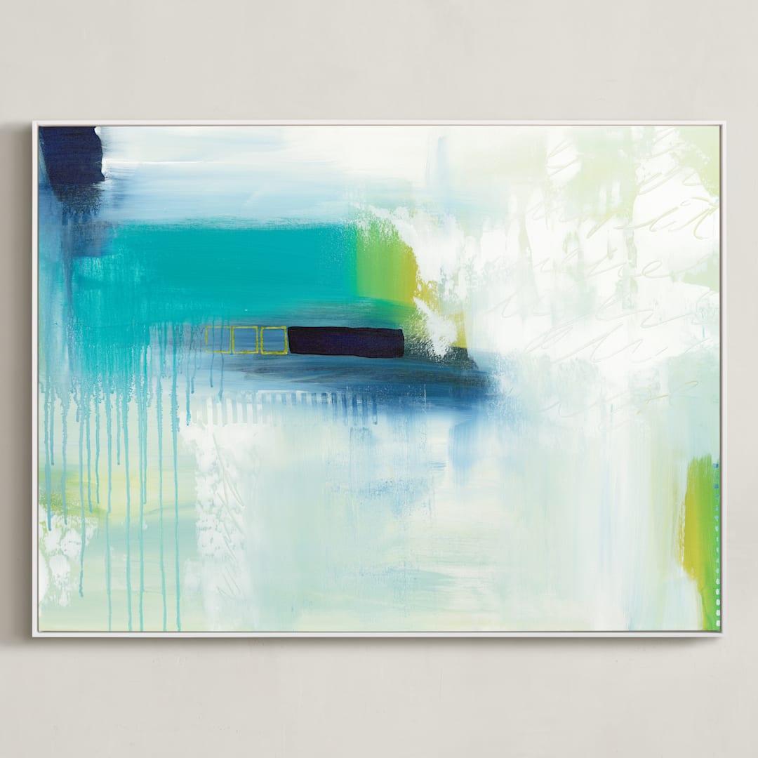 "Holiday From Real" - Art Print in Ocean Blues by Julie Hawkins - Framed Canvas