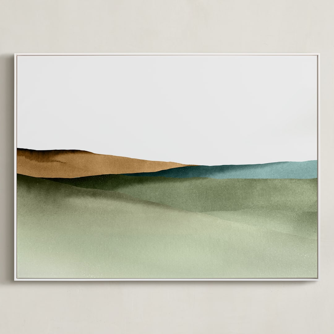"Rolling Fields" - Art Print in green by Little Valley Studio - Framed Canvas