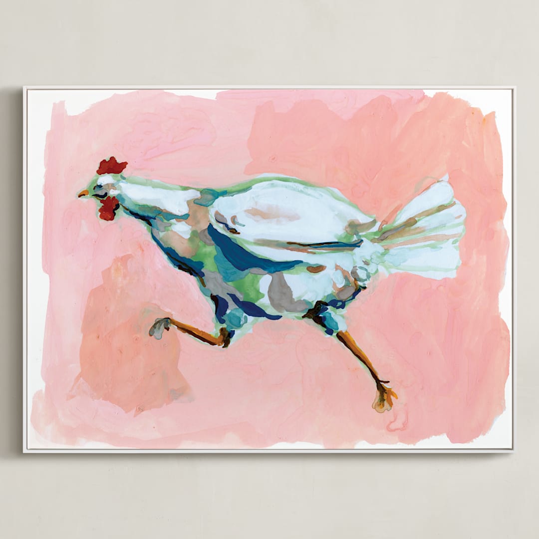 "Chicken Run" - Art Print in blossom by Betty Hatchett - Framed Canvas