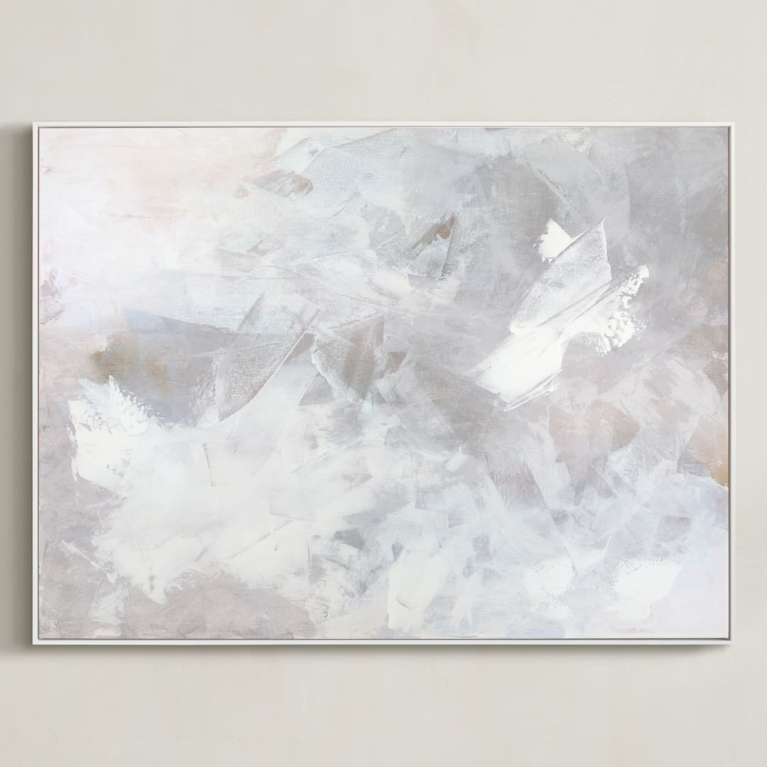 "Melody in White" - Art Print in white grey by Teodora Guererra - Framed Canvas