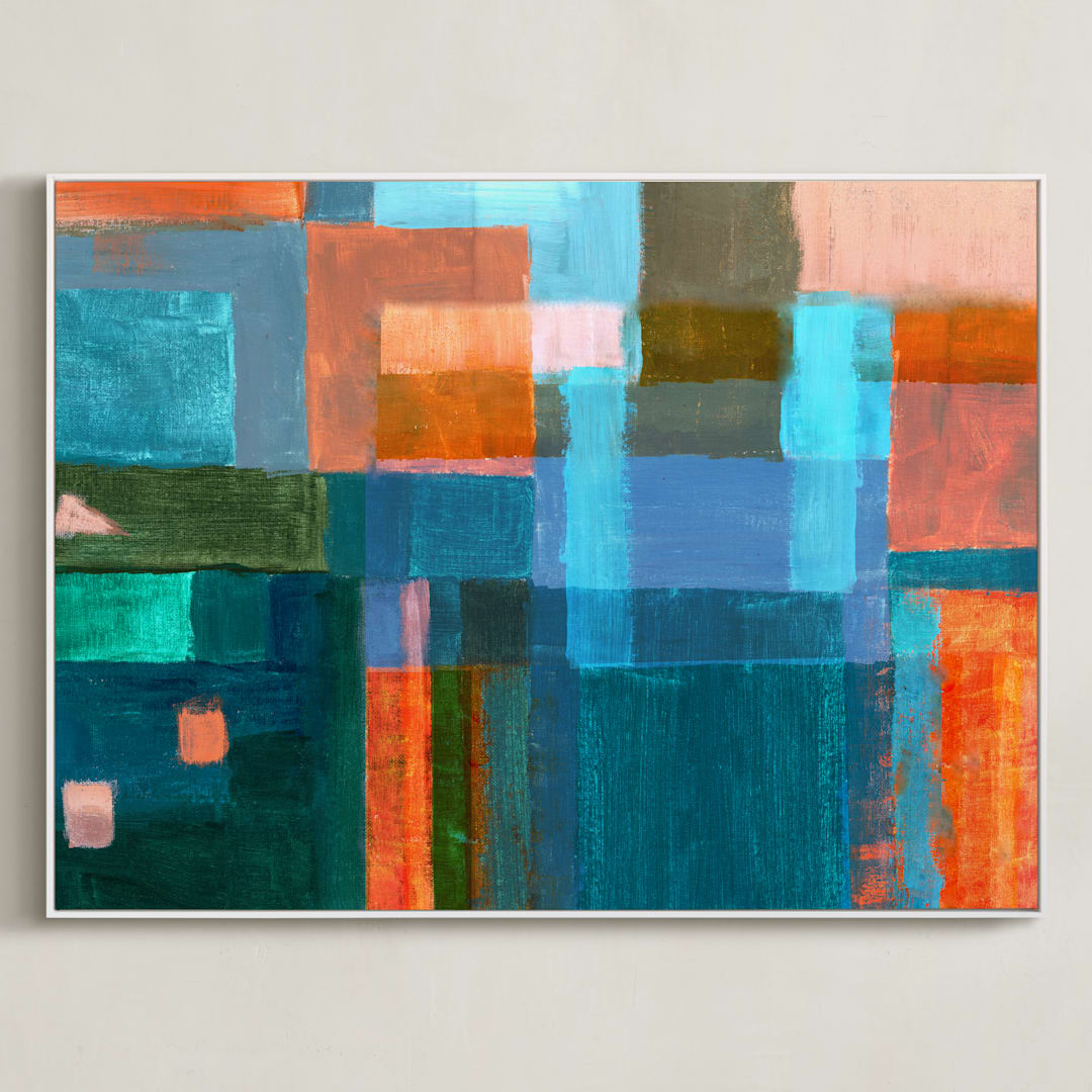 "Patches" - Art Print in Denim blue by Bethania Lima - Framed Canvas