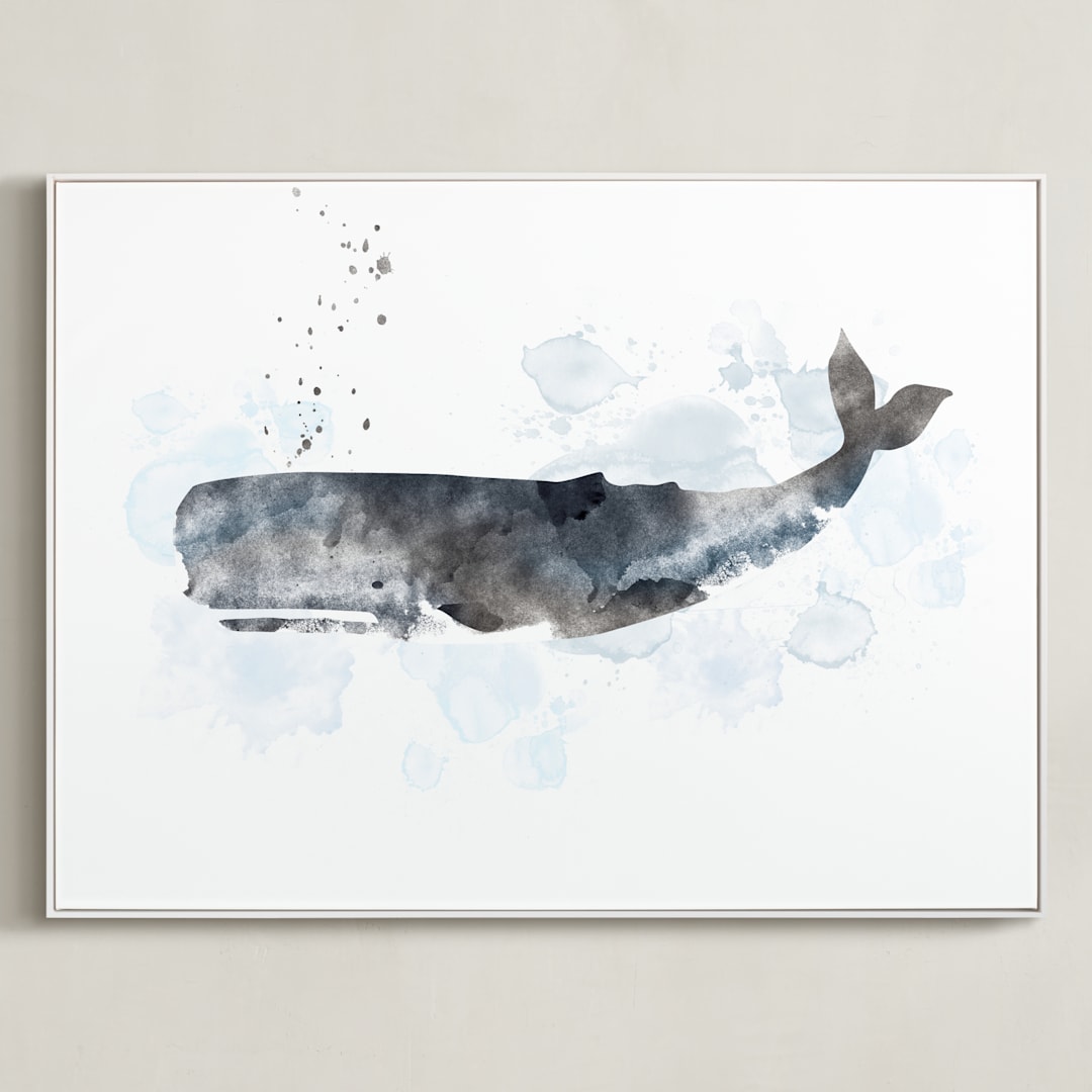 "Whale Series One" - Art Print in charcoal grey by Shirley Lin Schneider - Framed Canvas