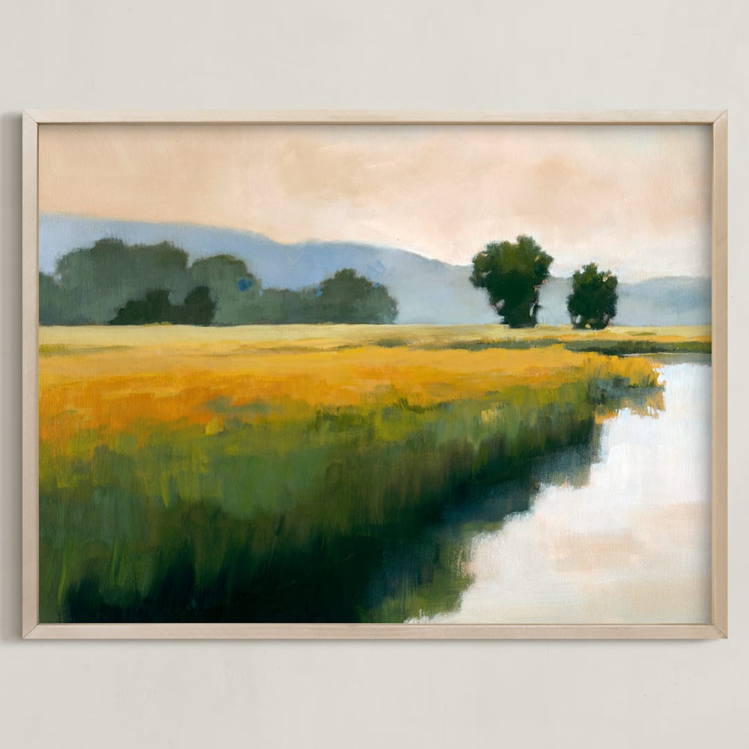 "Morning Shore I" - Art Print in Summer Blue by Stephanie Goos Johnson - Framed