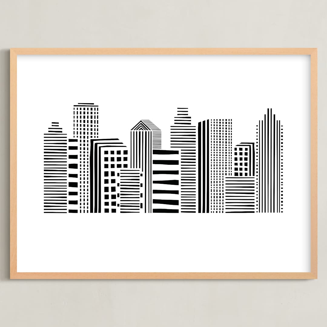 "Linear Cityscape" - Art Print in Black by Daniela - Framed