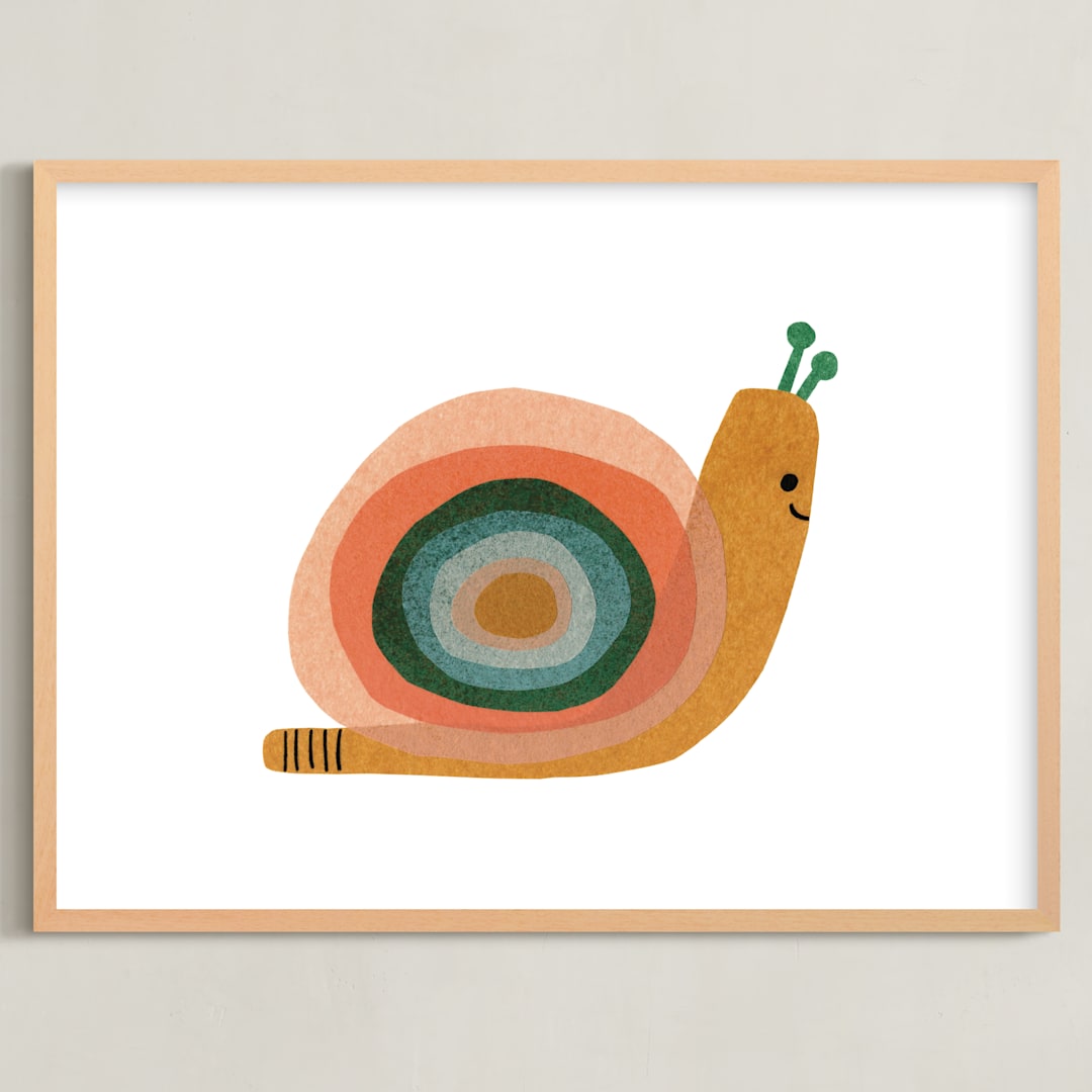 "Paper Snail" - Art Print in Apricot by Carrie Moradi - Framed