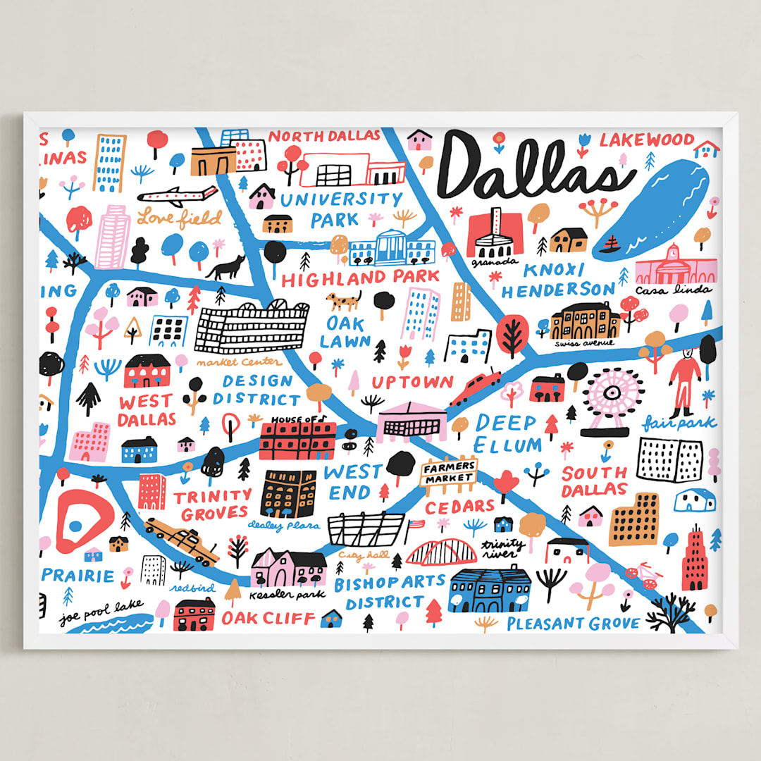 "I Love Dallas" - Art Print in Blue by Jordan Sondler - Framed