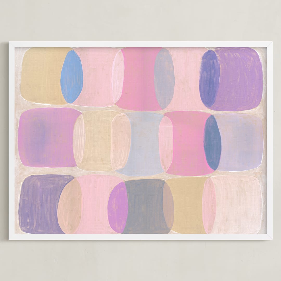 "Painted Geo Overlay" - Art Print in Ballet Pink by Amy Toneys - Framed