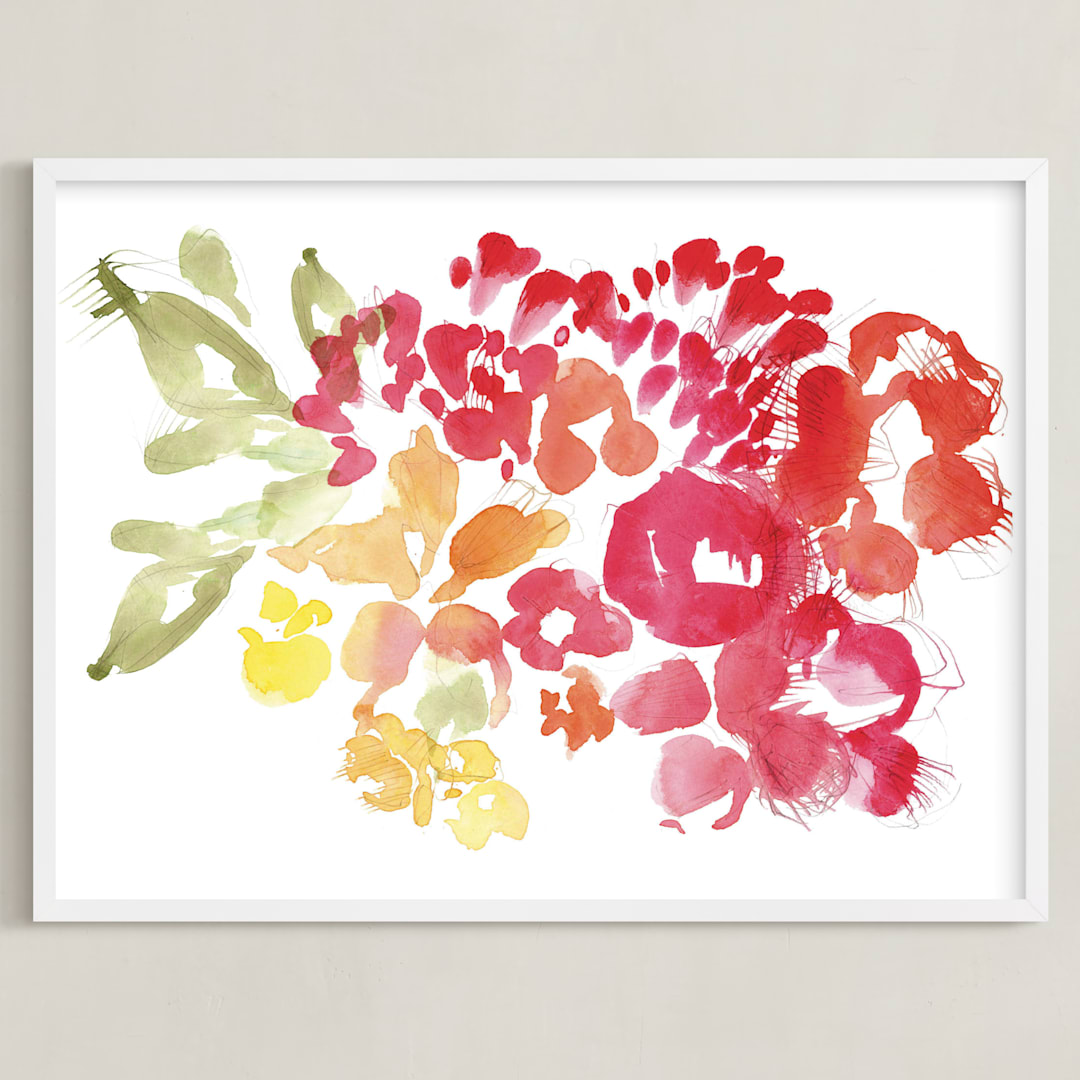 "Fresh Floral" - Art Print in Cayenne by Kelly Ventura - Framed