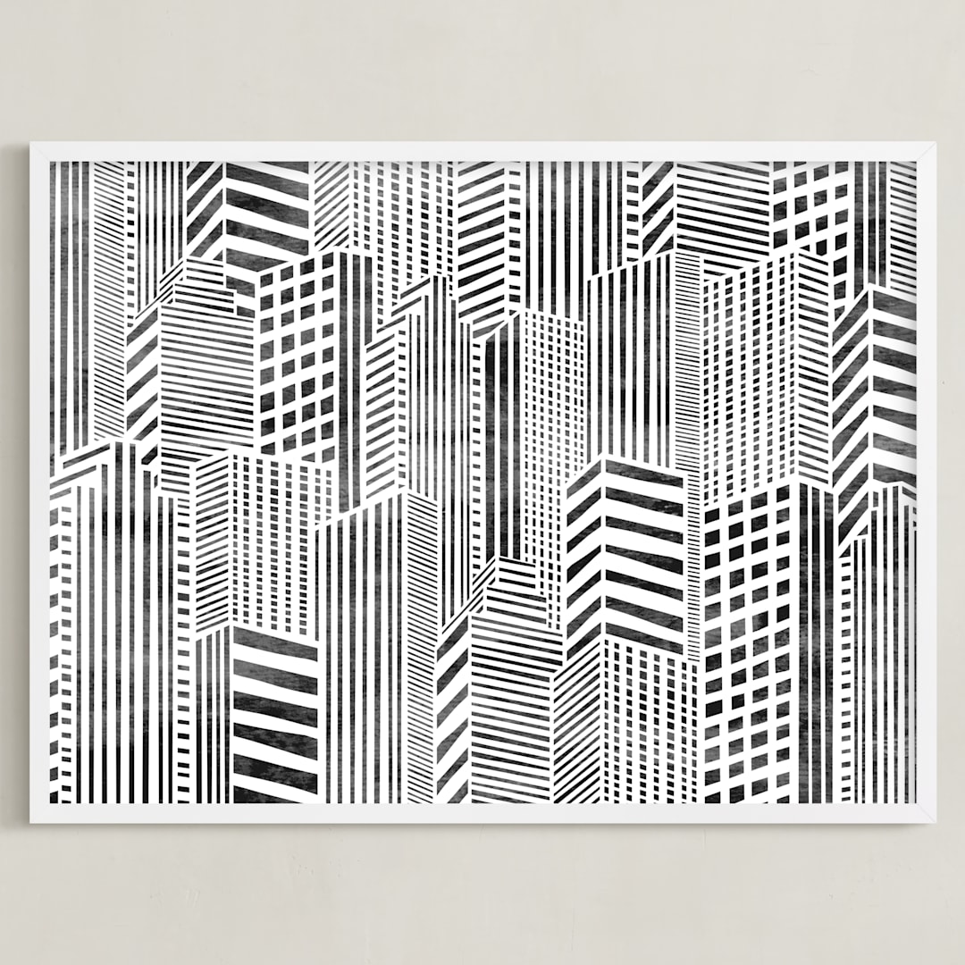 "Linear City" - Art Print in Monochrome by Daniela - Framed