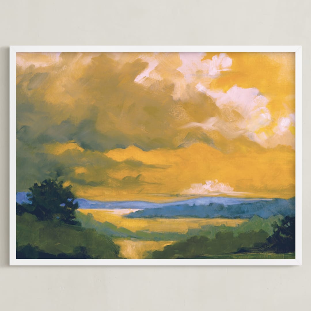 "Orange Lake" - Art Print in Bold Orange by Stephanie Goos Johnson - Framed