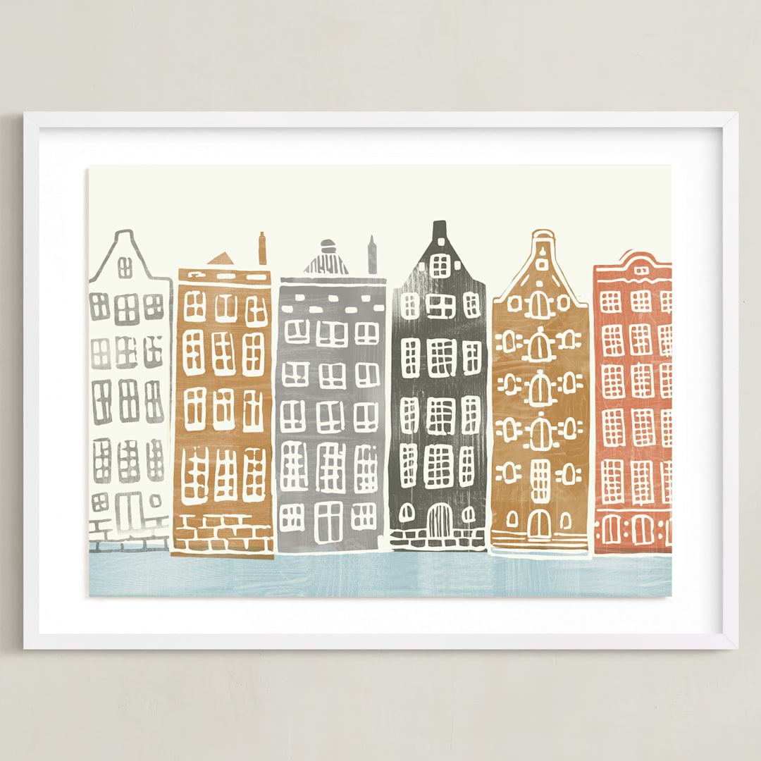 "On the Canal" - Art Print in brick by Griffinbell Paper Co. - Framed