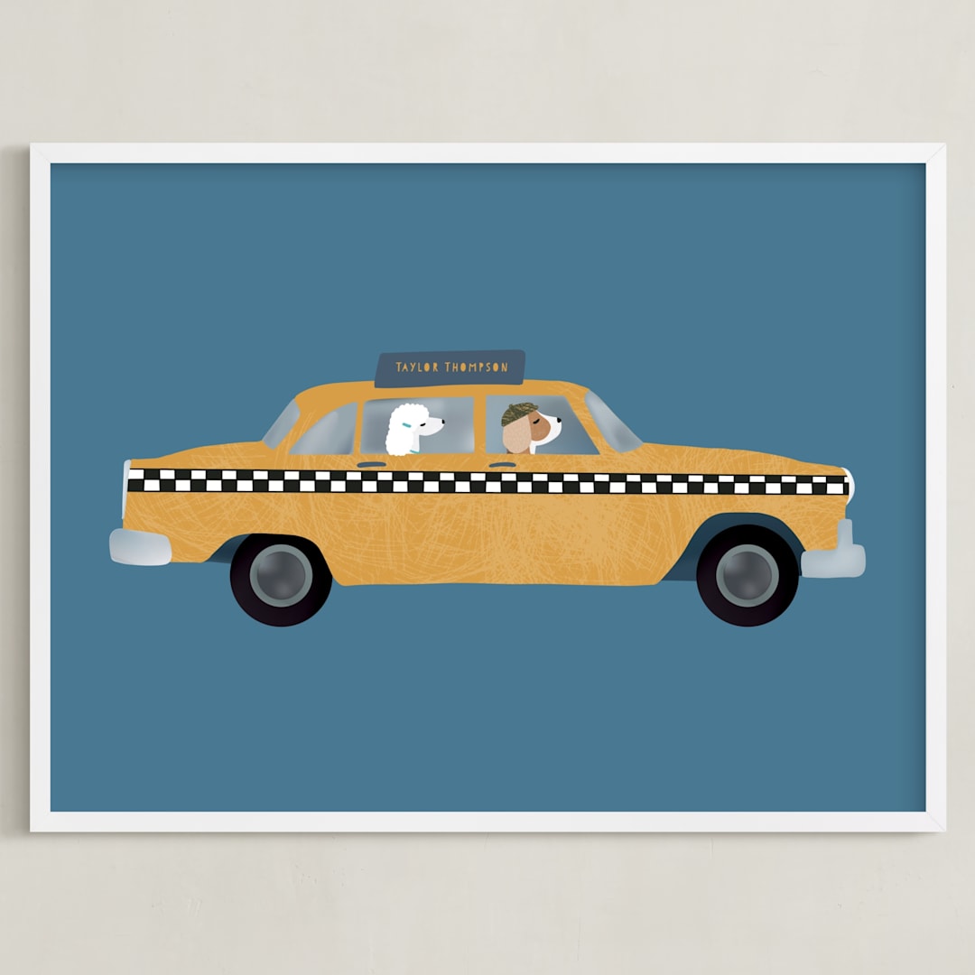 "New York" - Personalized Art Print in Taxi by Jenna Holcomb - Framed