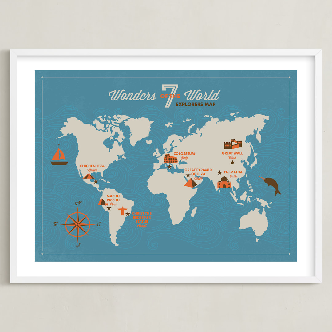 "Seven Wonders" - Art Print in Sea by Shari Margolin - Framed