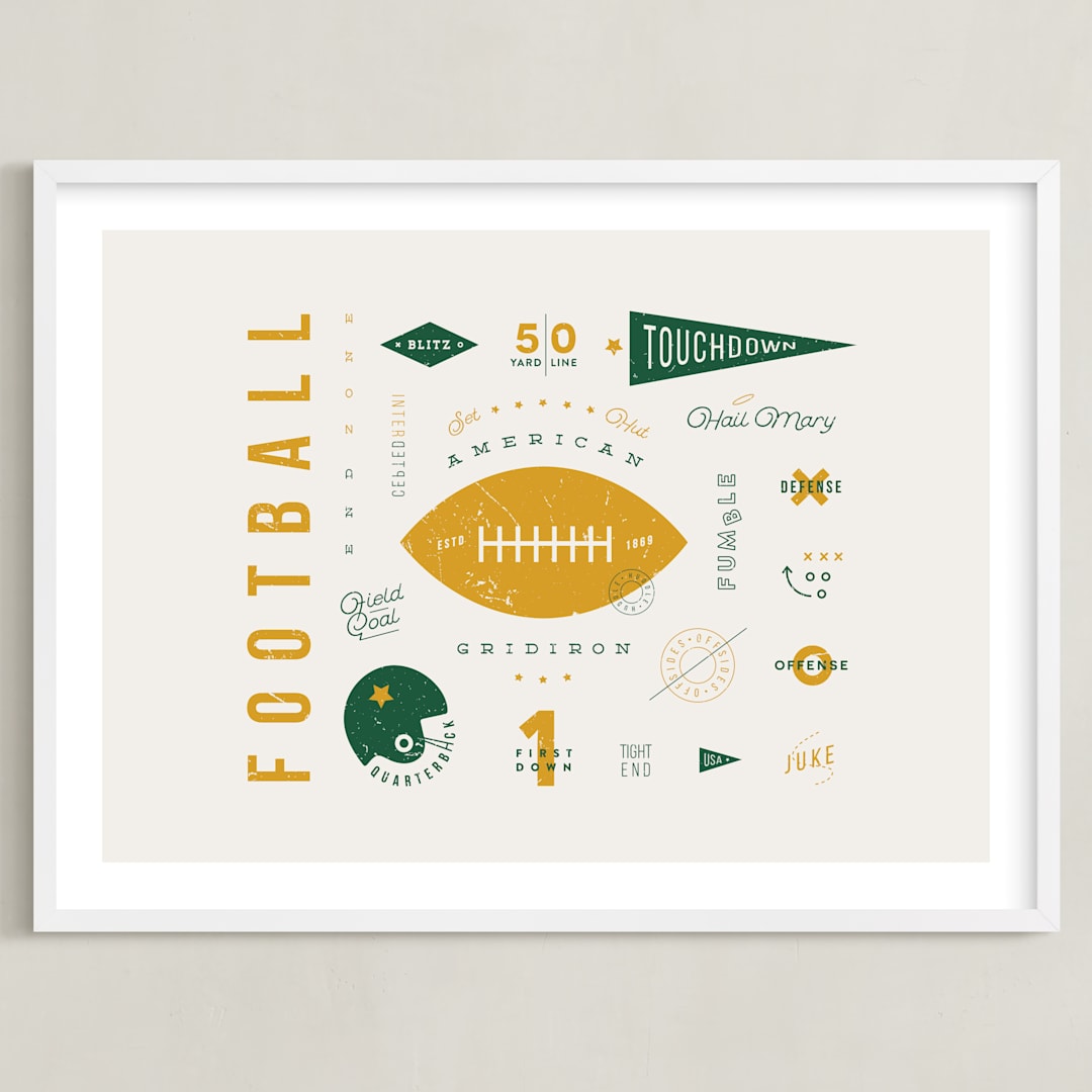 "American Football Vocab" - Art Print in Hunter by Dana Beckwith - Framed