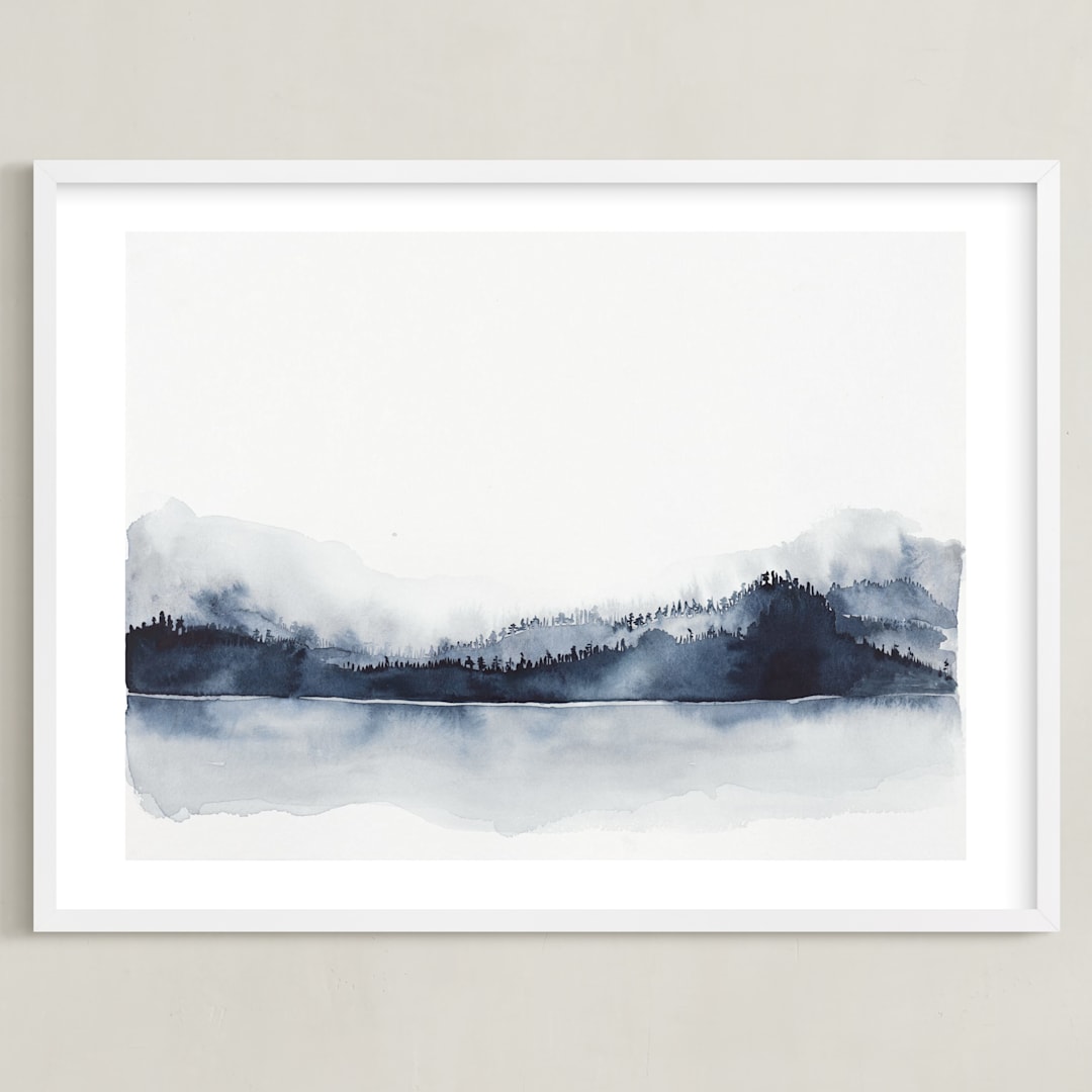 "Alaska from Sea" - Art Print in Navy by Kelsey McNatt - Framed