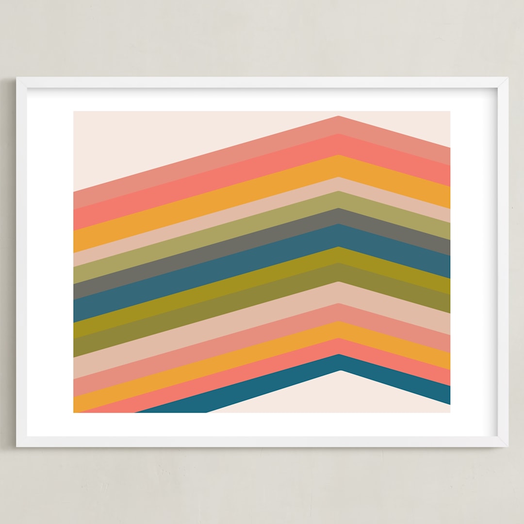 "Retro Stripes" - Art Print in Pool by Beth Vassalo - Framed