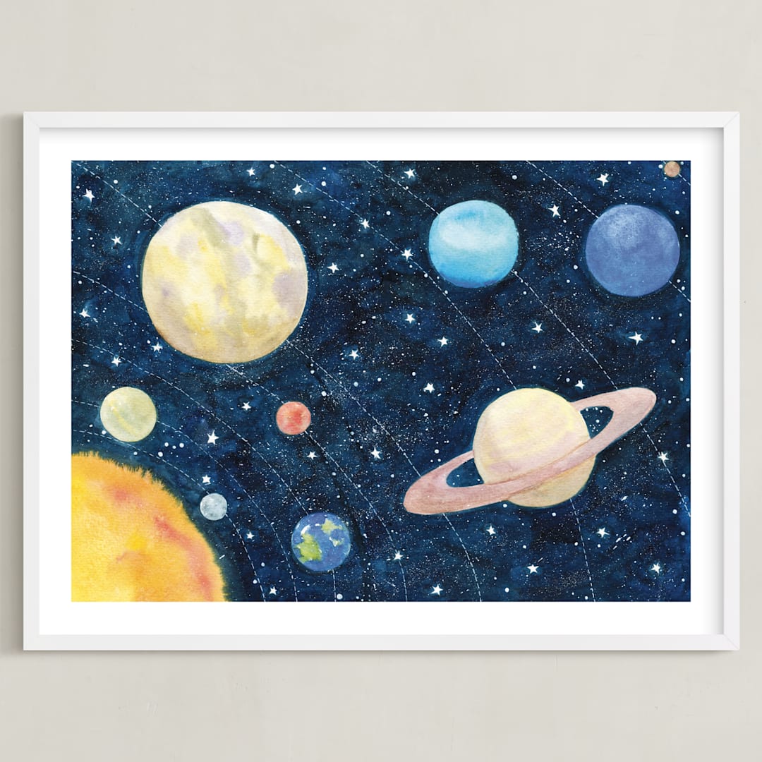 "Solar System" - Art Print in Deep Space by Alexandra Dzh - Framed