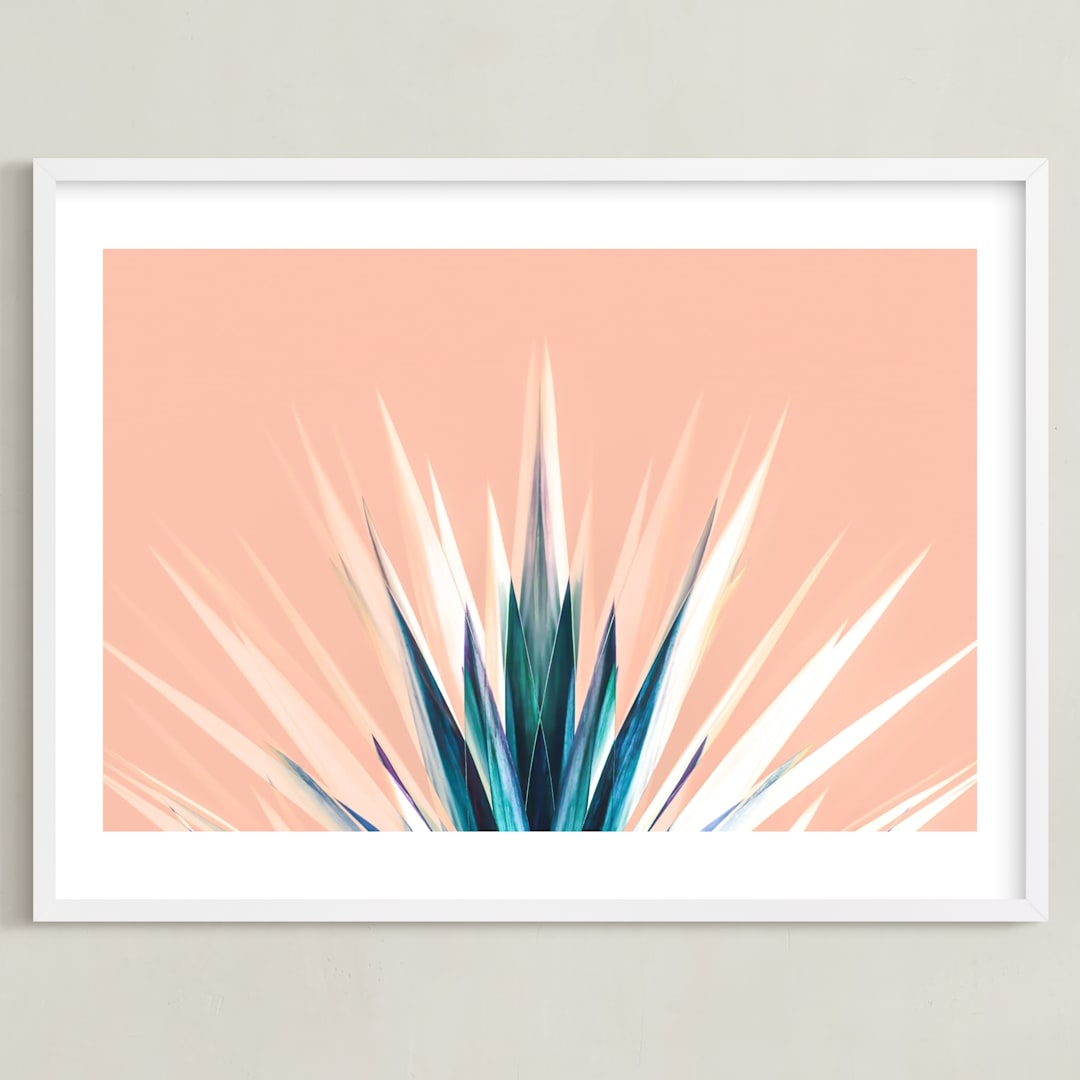 "Pastel Cactus" - Art Print in White by Lisa Sundin - Framed