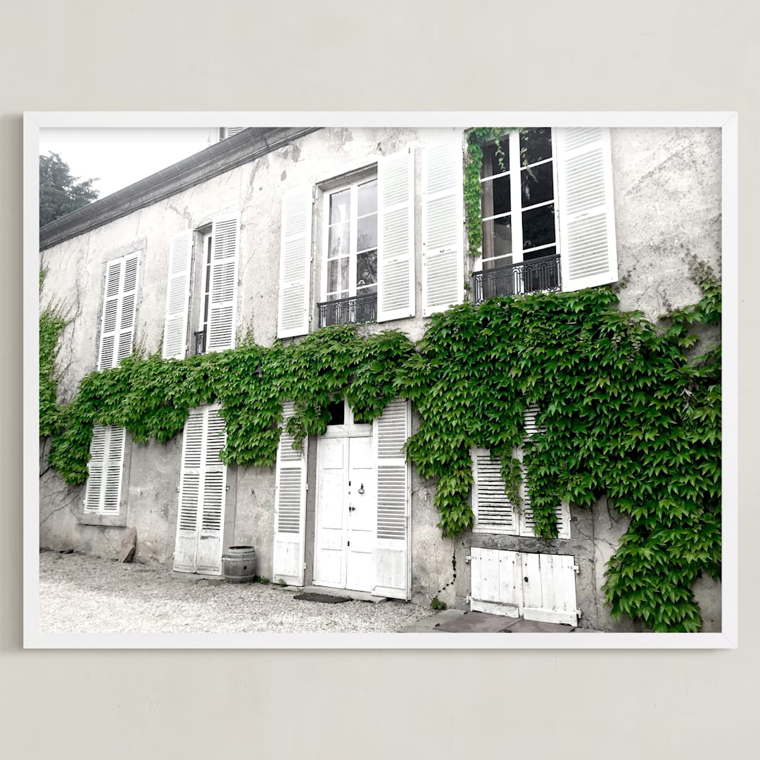 "Greenery Chic" - Art Print in white washed greenery by Michelle Jean - Framed