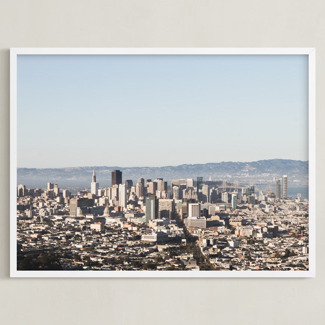 "Downtown San Francisco" - Art Print in Sky Blue by Annie Montgomery - Framed