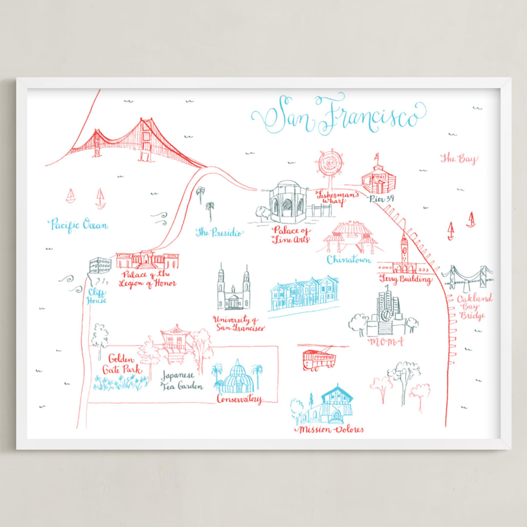 "San Francisco, California Map" - Art Print in Burnt Umber by Megan Kelso - Framed