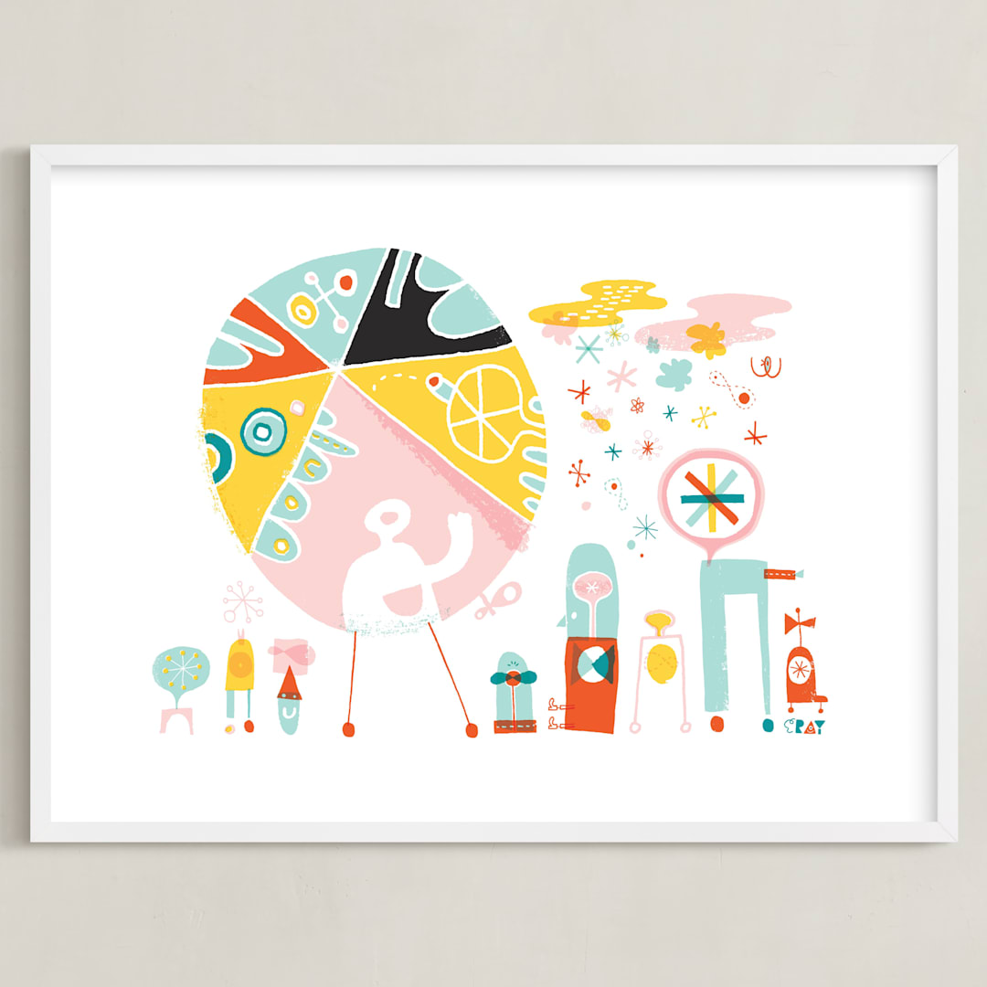 "Globetrotters" - Art Print in Ocean Blue by ERAY - Framed