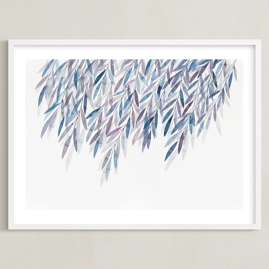 "Dreaming of Leaves" - Art Print in White by Priscilla Lee - Framed