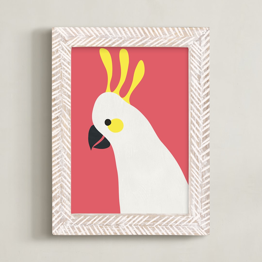 "Hello Cocky! " - Art Print in Coral by Catherine Culvenor - Framed