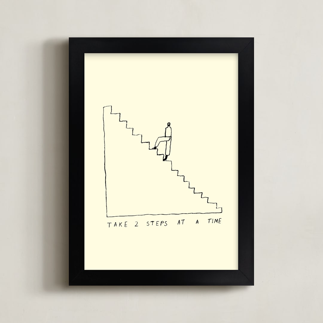 "Two Steps at a Time" - Art Print in Parchment 2 by Elliot Stokes - Framed