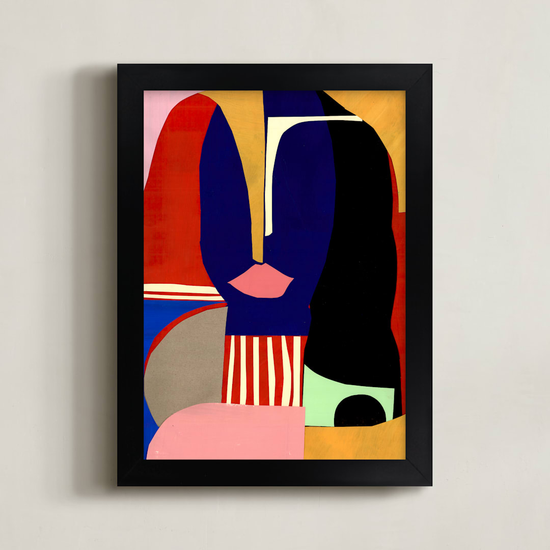 "GIrl in Blues" - Art Print in Cobalt by cyrille gulassa - Framed