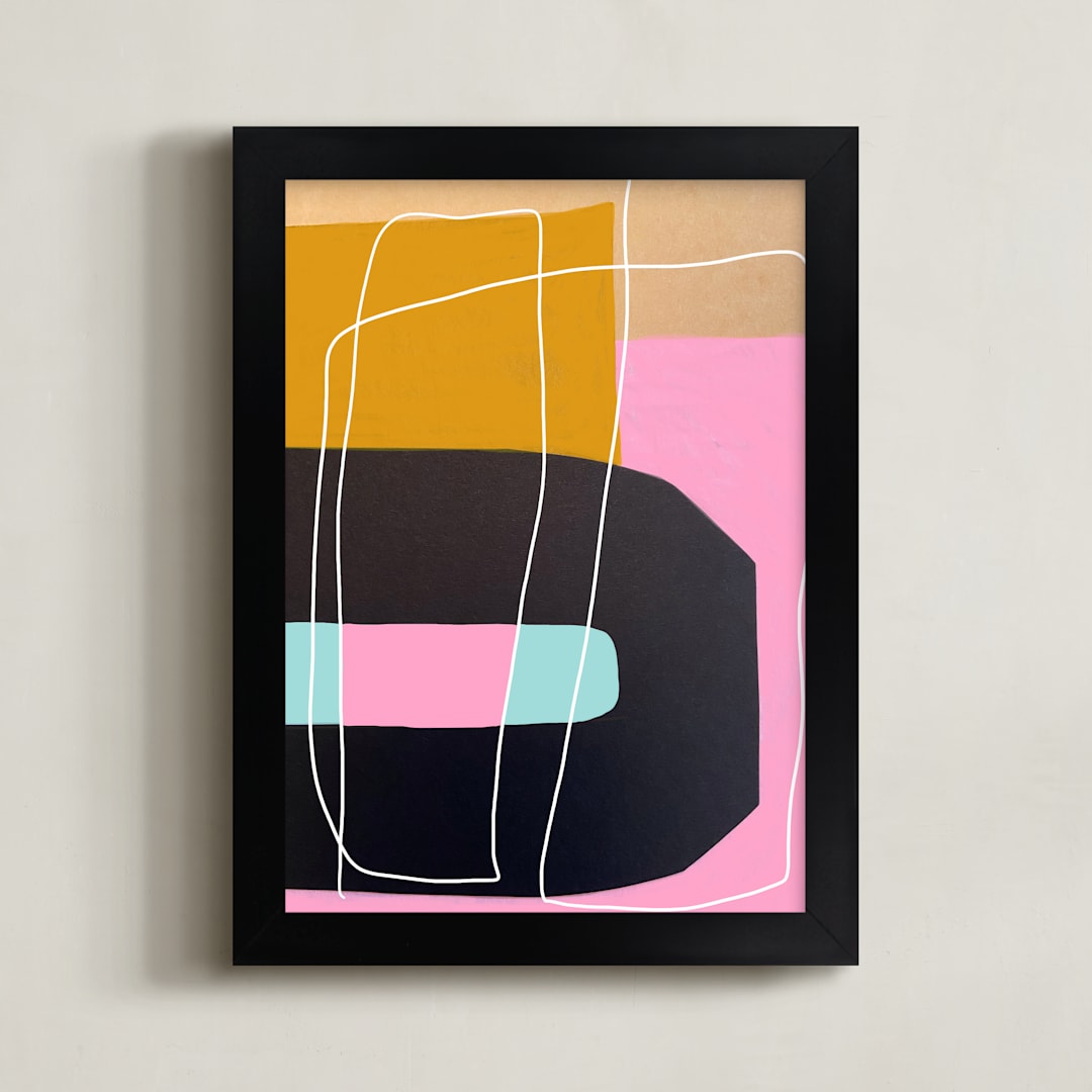 "Lines and Paths" - Art Print in Amaranth Pink by Deborah Velasquez - Framed