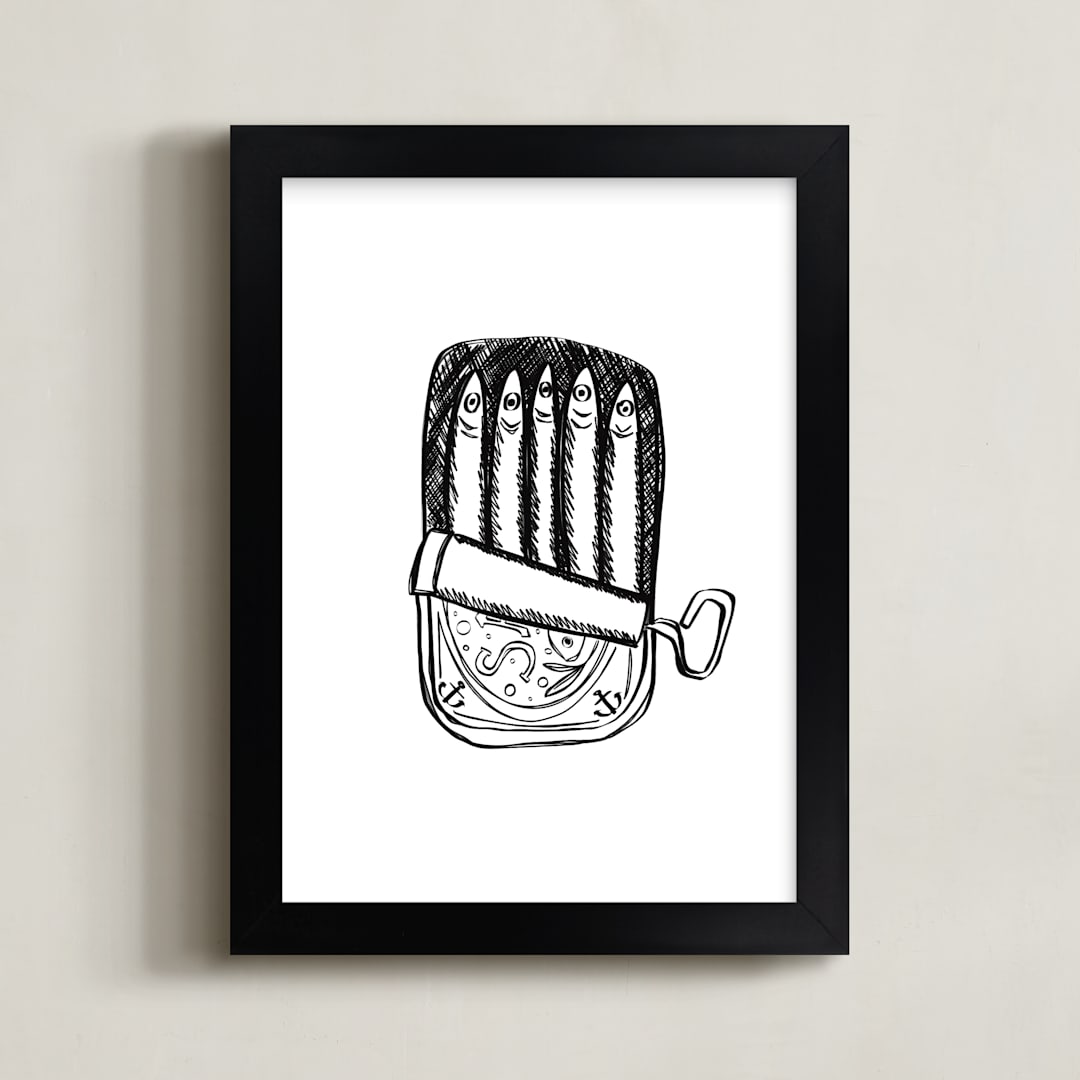 "Packed Like Sardines" - Art Print in Ink by Annie Montgomery - Framed