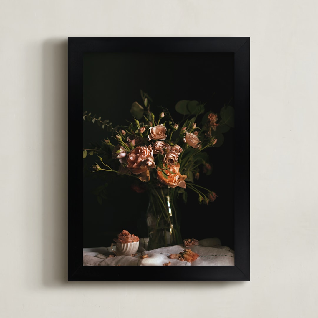 "Moody Floral Still Life" - Art Print in Moody Rose by Katie Buckman - Framed