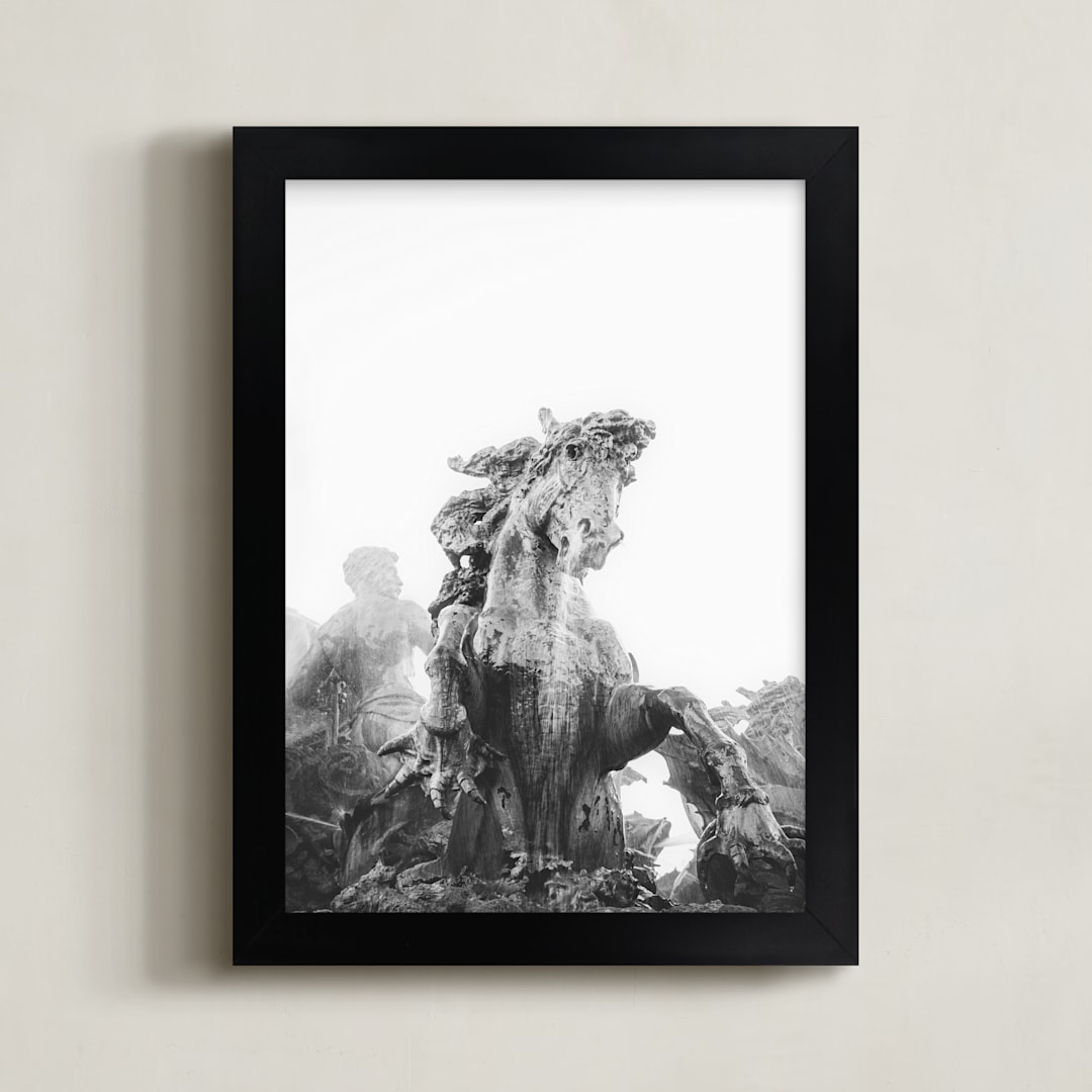 "Fantastical creature, fountain" - Art Print in Black and White by Jacquelyn Sloane Siklos - Framed