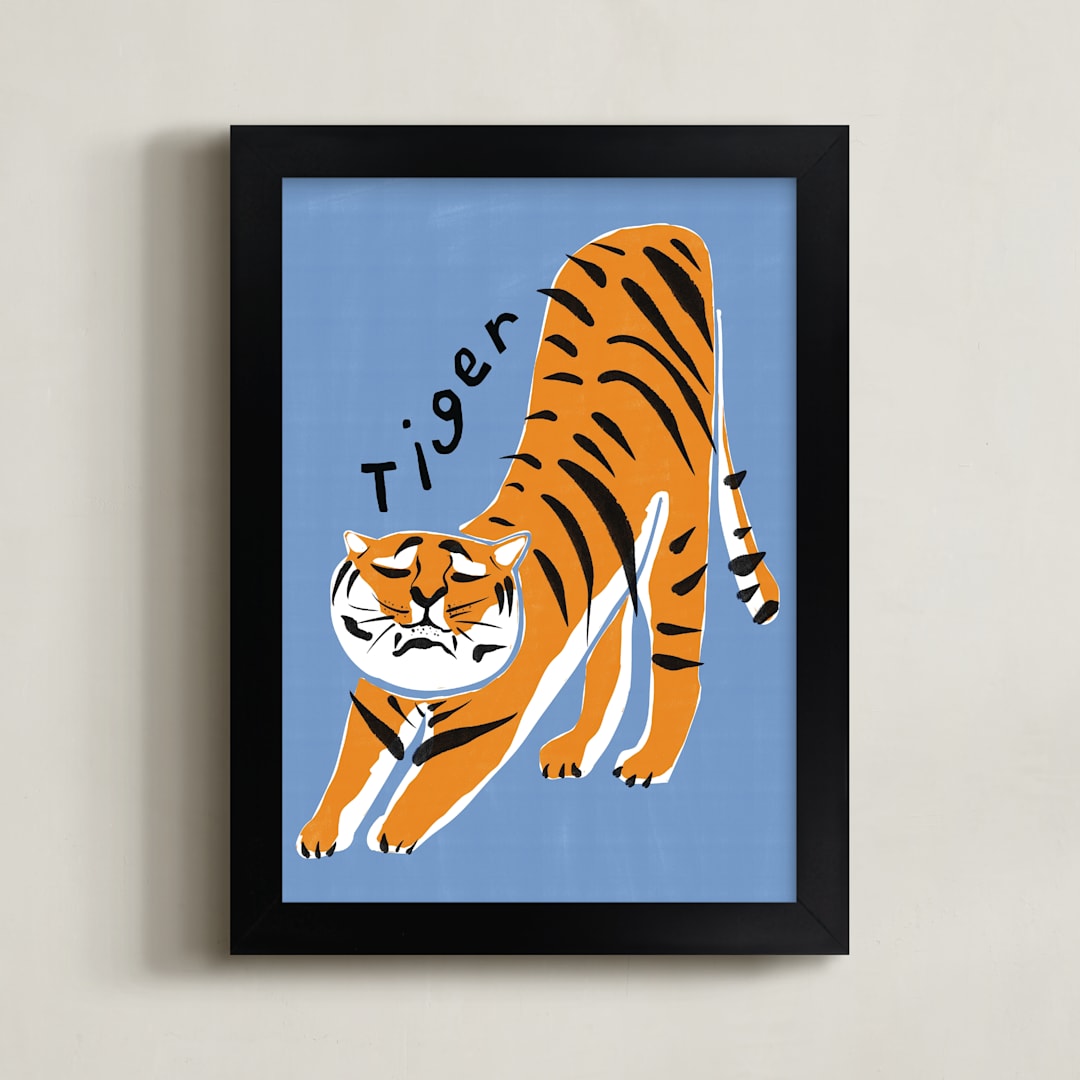 "Tiger Yoga" - Art Print in Tangerine by Inkblot Design - Framed