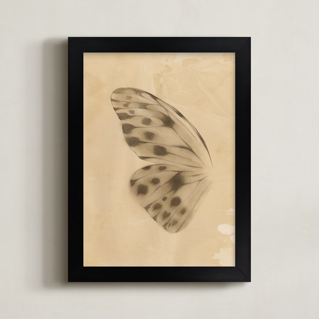 "Vintage Mariposa I" - Art Print in Vintage Ivory by jinseikou - Framed