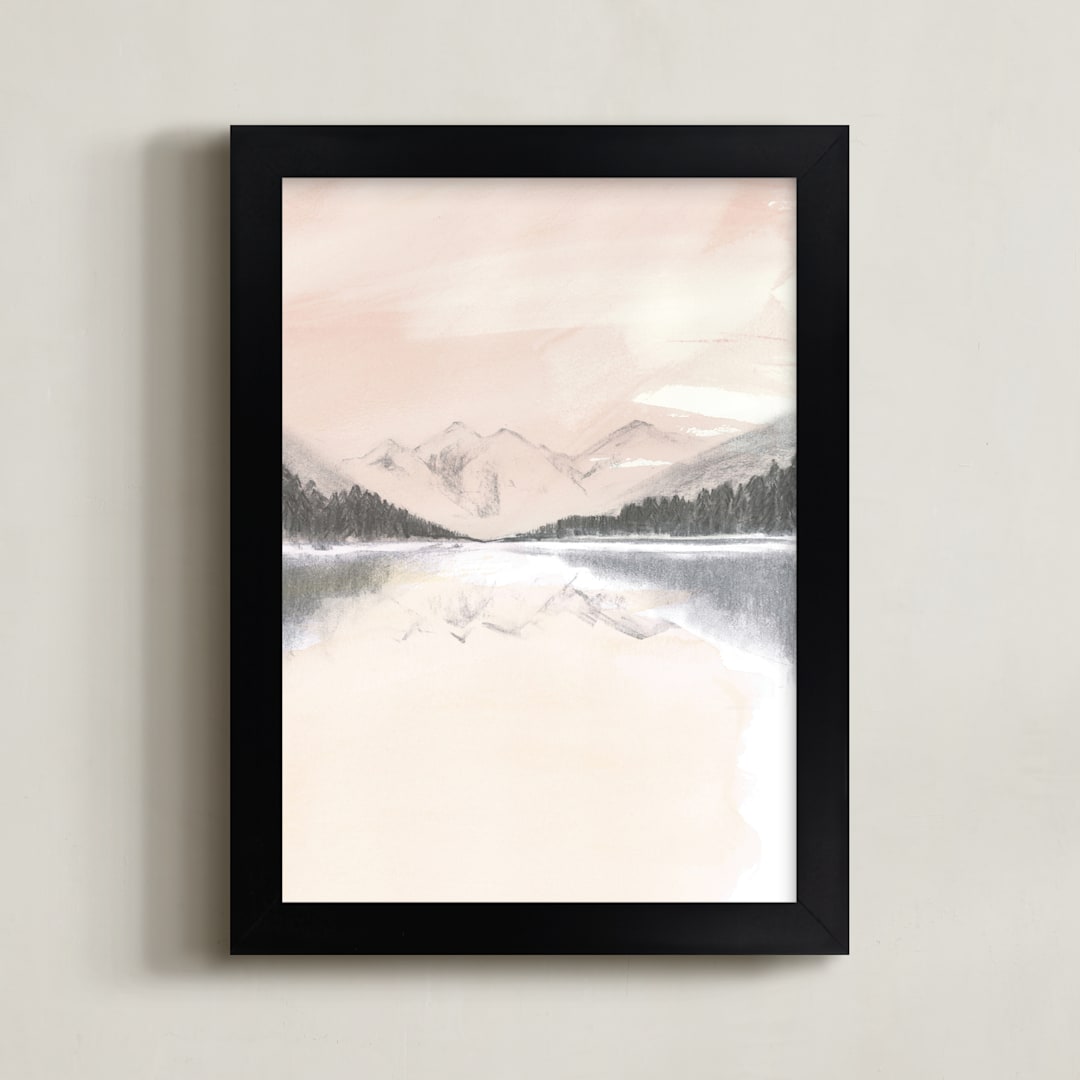 "Dreamy Lake" - Art Print in Mist by Teju Reval - Framed